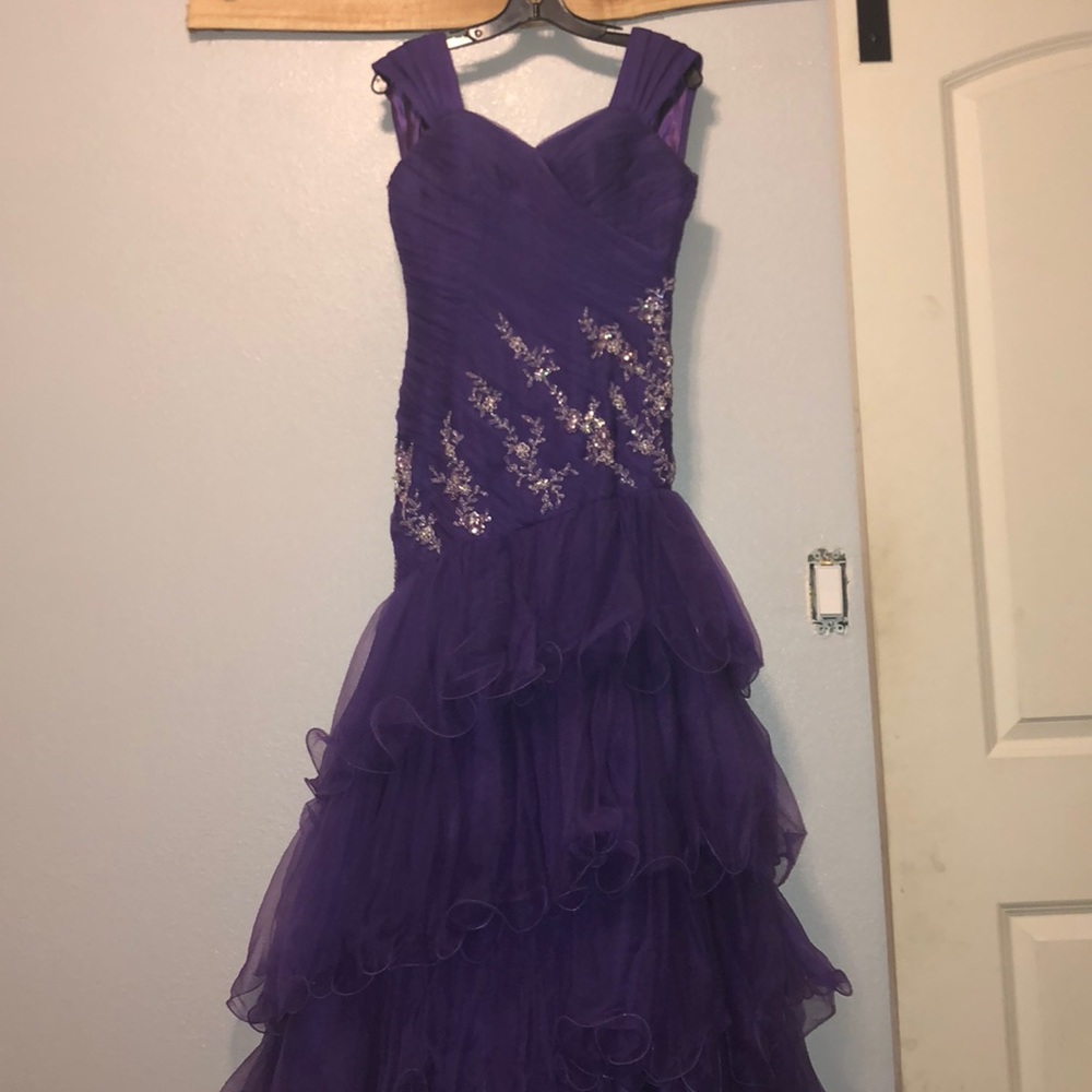 Long dark simple beaded purple dress